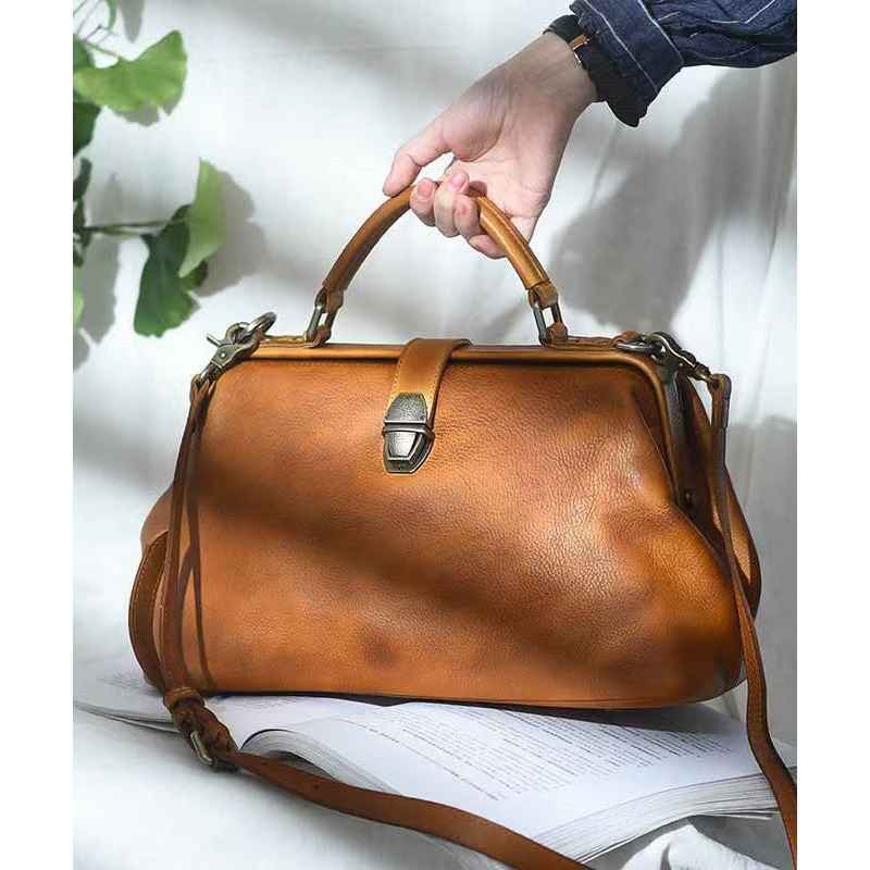 Vintage Brown Large Capacity Leather Tote Handbag