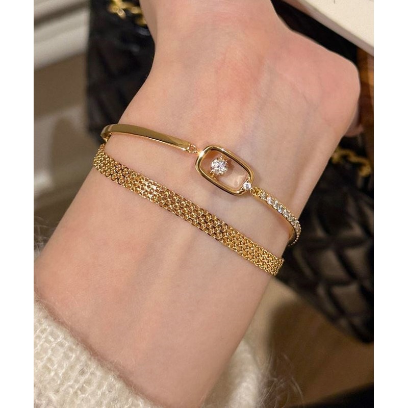 Vogue Gold Stainless Steel Zircon Chain Bracelet Two-Piece Set