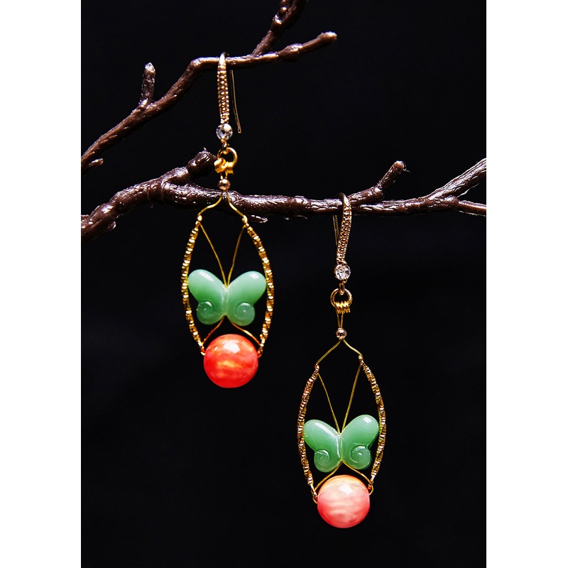 Beautiful Green Butterfly Jade Original Design Drop Earrings