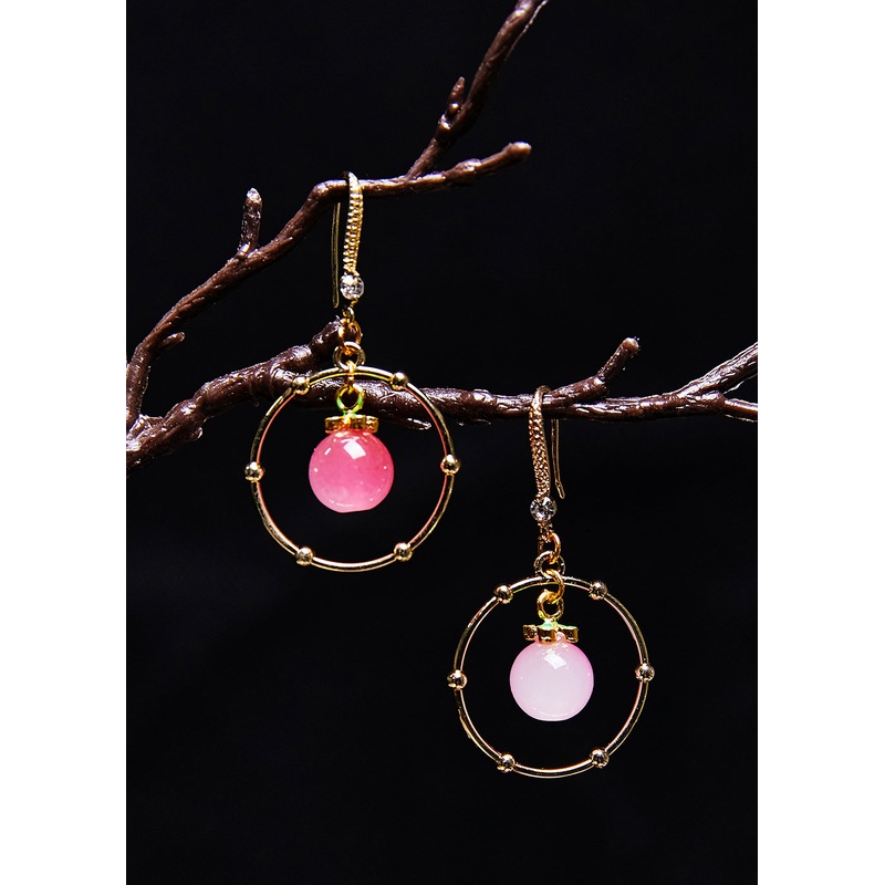 Beautiful Pink Crystal Circular Gilding Drop Earrings