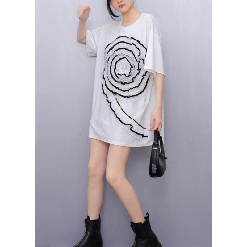 Bohemian White Ruffled Floral Decorated Cotton Tanks Summer