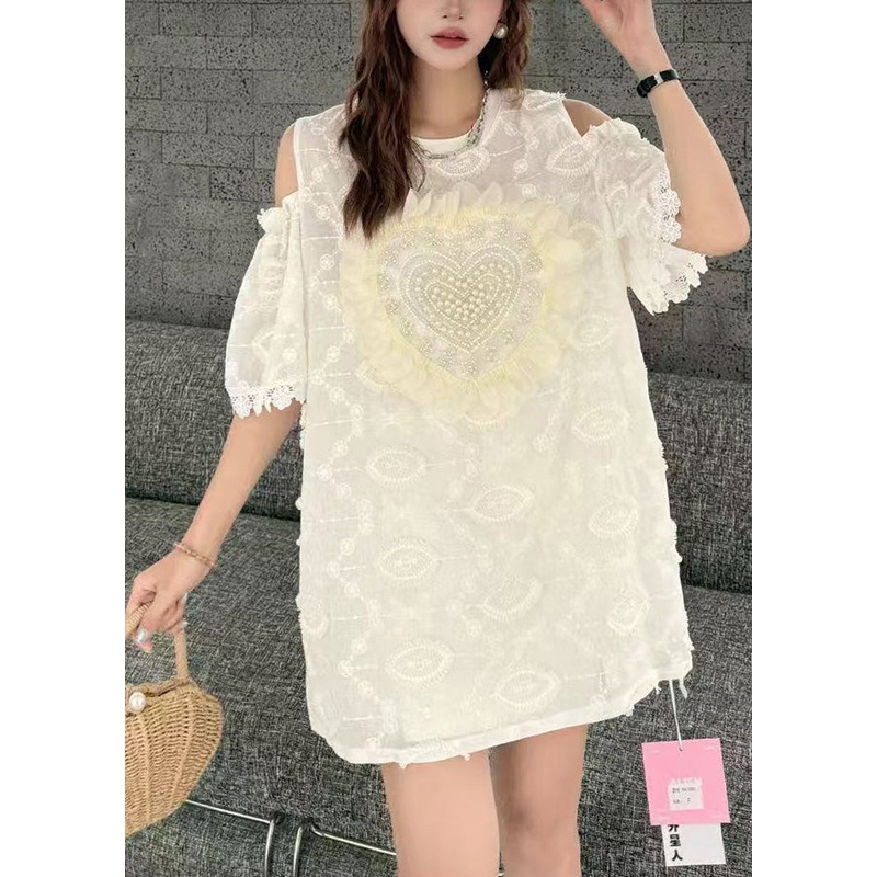 Boutique Apricot Cold Shoulder Love Nail Bead Tops Summer