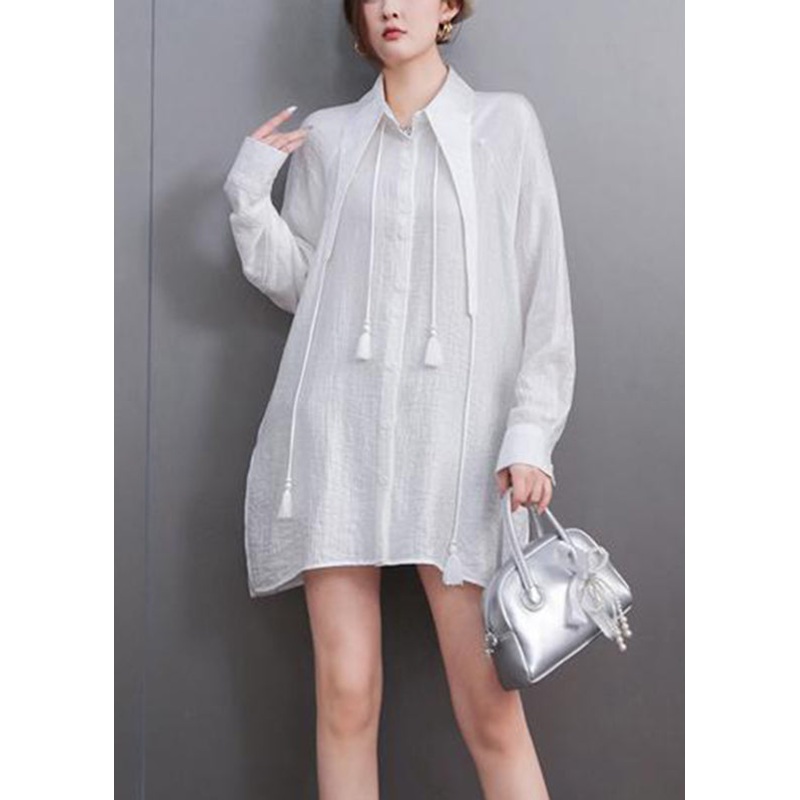 Brief White Peter Pan Collar Tassel Shirts Fall