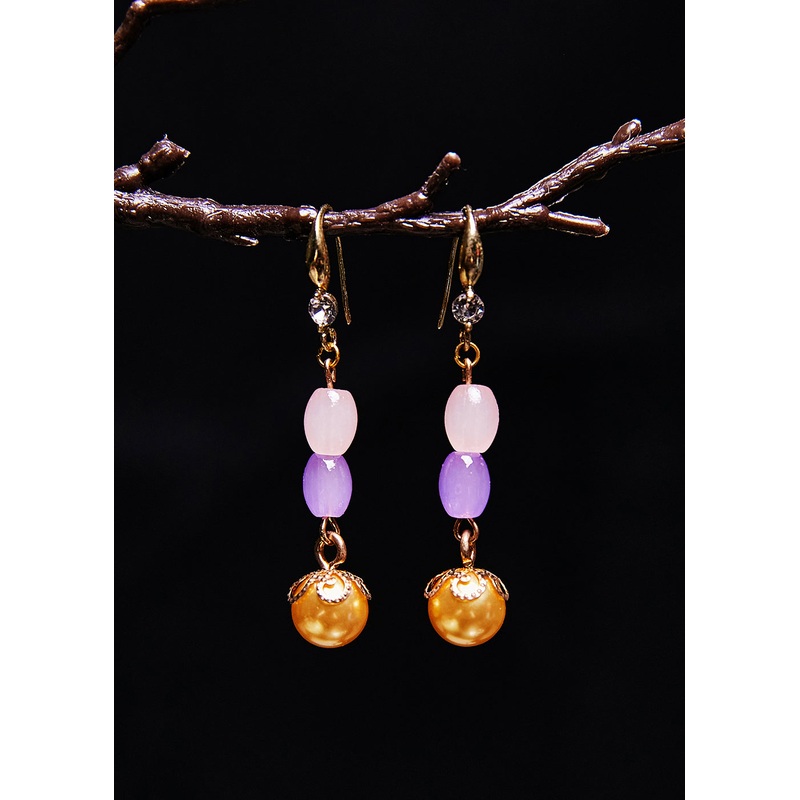 Unique Yellow Pearl Naturally Gem Stone Drop Earrings
