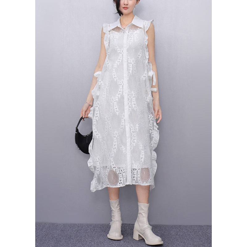 White Side Open Tie Waist Long Dress Sleeveless