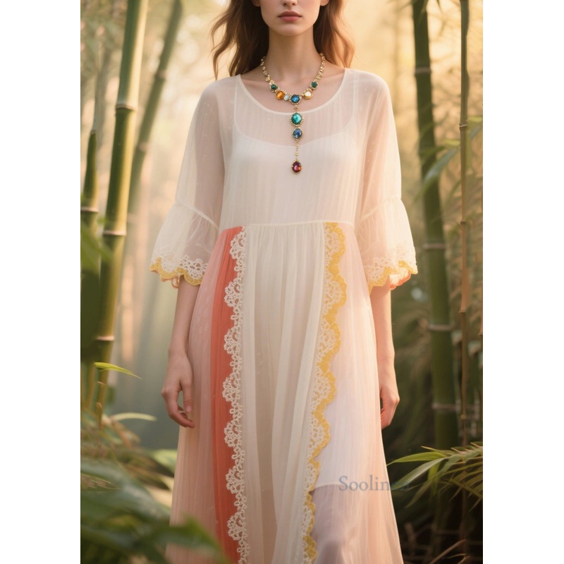 Women White Oversized Patchwork Tulle Sundress Summer