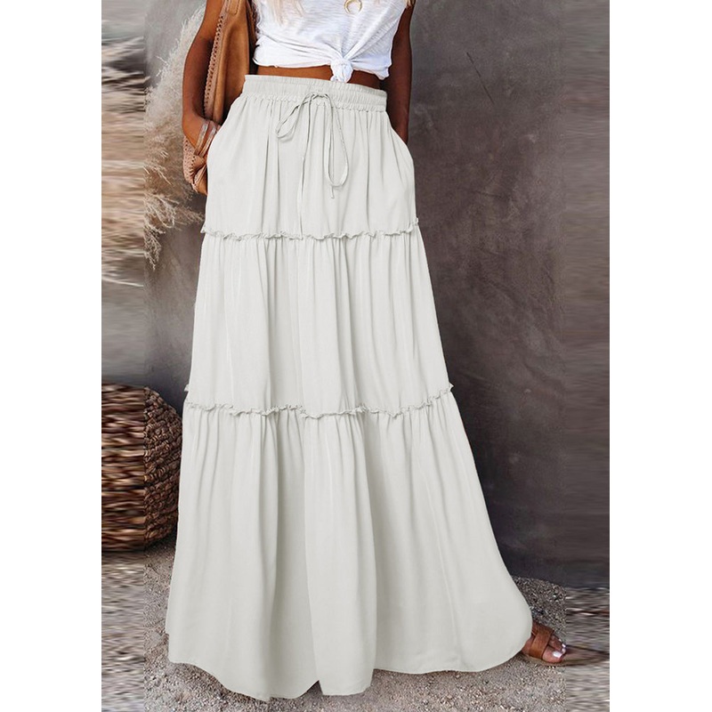 Boho White Ruffled Patchwork Elastic Waist Maxi Skirts Summer