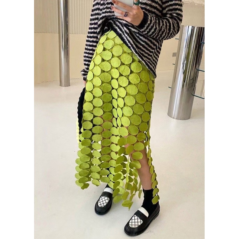 Original Design Green Hollow Out High Waist Cotton Skirt Summer
