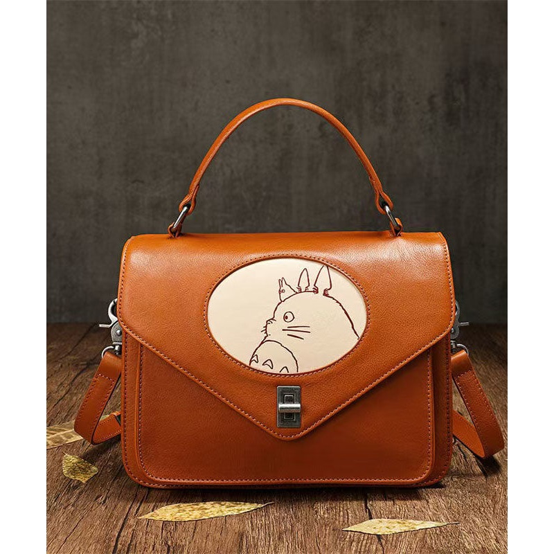 Boutique Brown Animal Paintings Patchwork Leather Tote Handbag