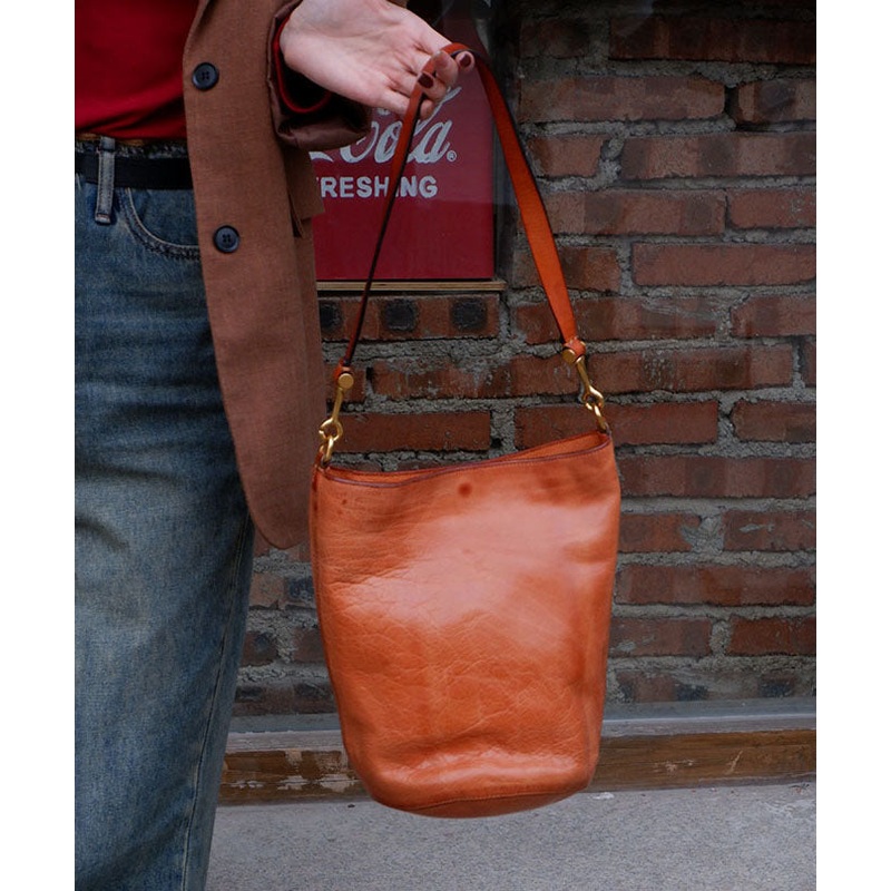 Casual Brown Large Capacity Leather Bucket Bag