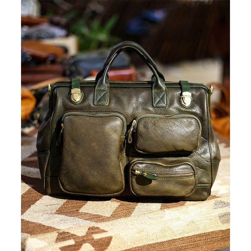 Unique Blackish Green Solid Durable Pockets Leather Tote Handbag