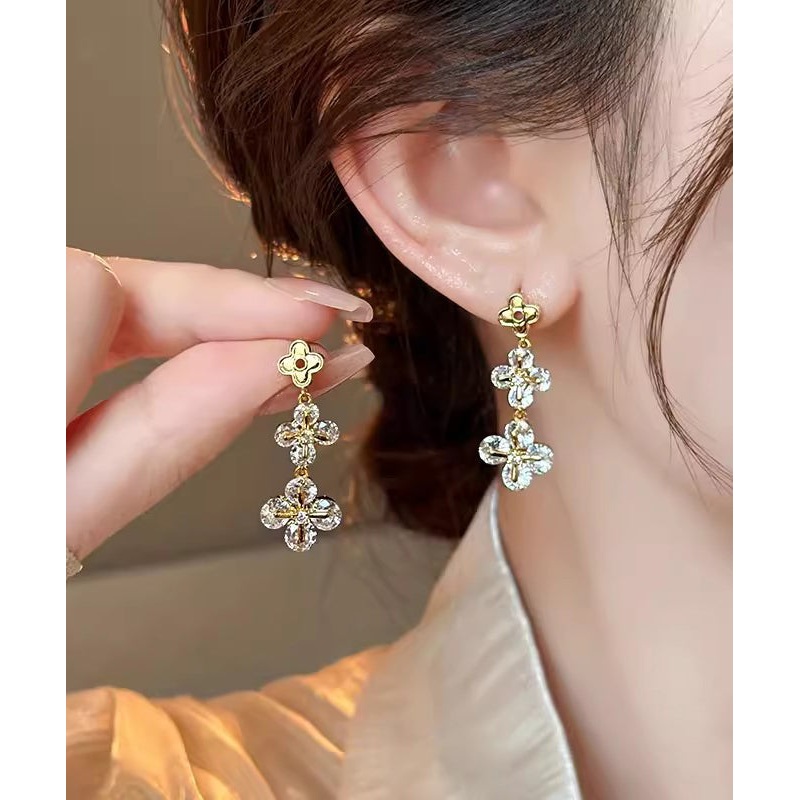 2025 New Gold Copper Zircon Floral Drop Earrings
