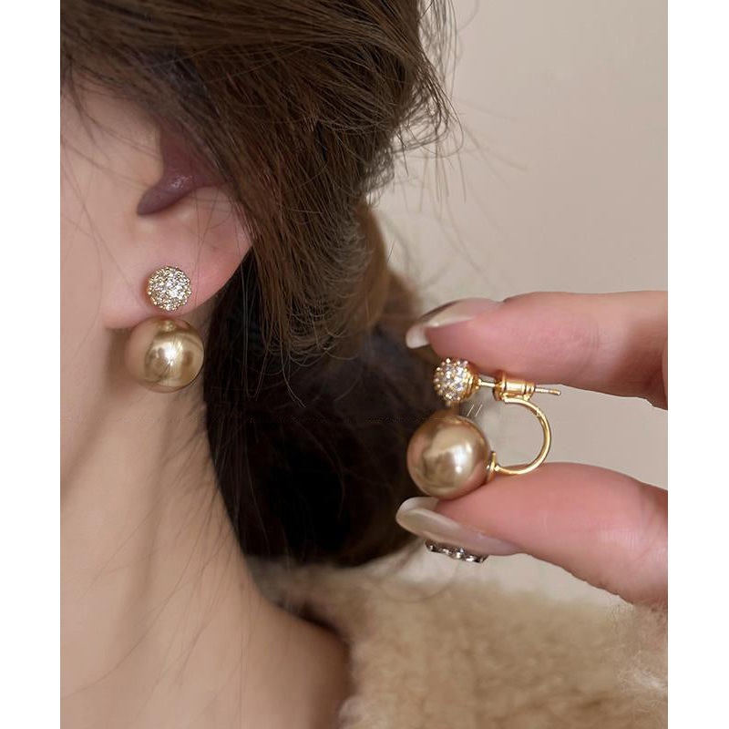 Beautiful Champagne Copper Overgild Pearl Stud Earrings