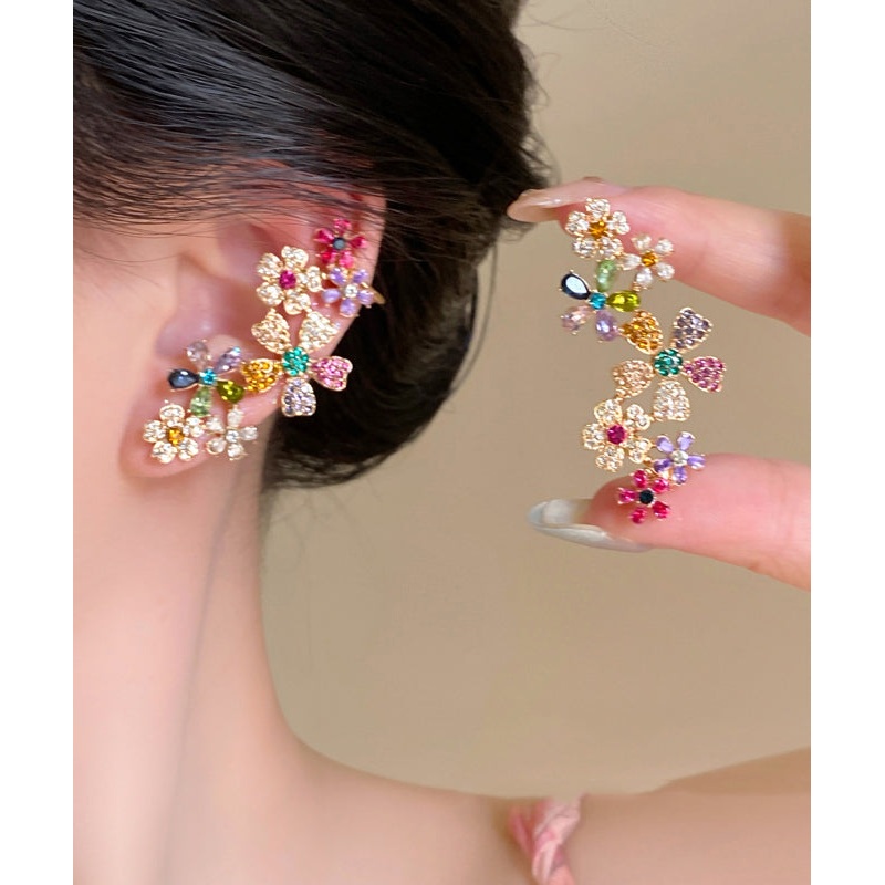 Beautiful Rainbow Copper Alloy Zircon Crystal Floral Stud Earrings