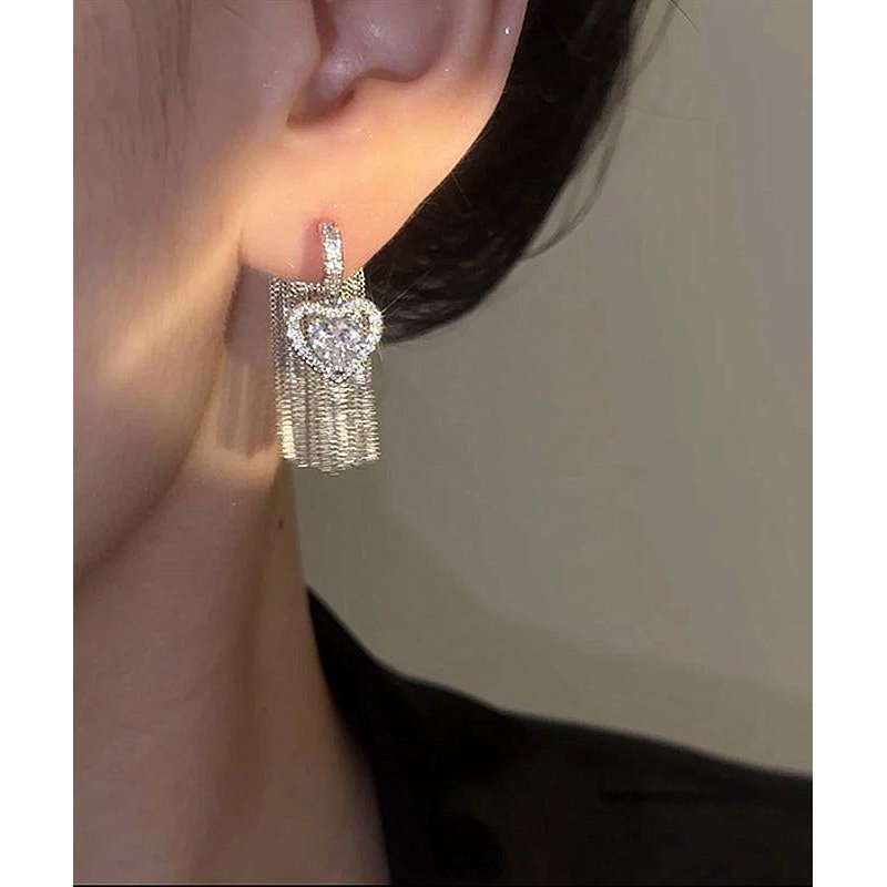 Boho Copper Alloy Zircon Love Tassel Drop Earrings