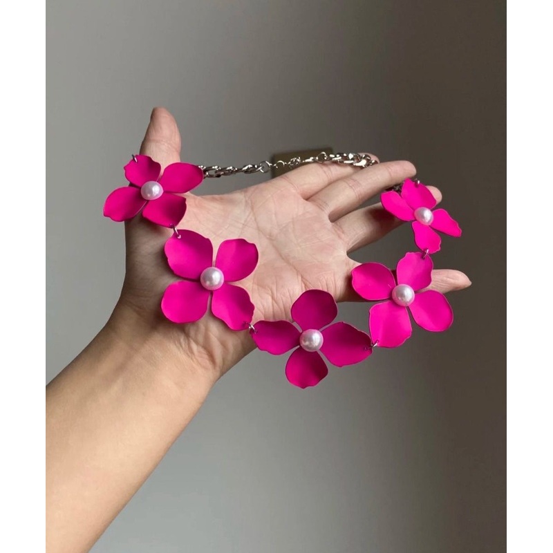 Brief Rose Metal Alloy Pearl Flora Princess Necklace