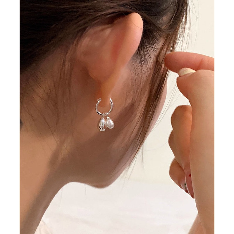 Unique Silk Metal Pearl Water Drop Hoop Earrings