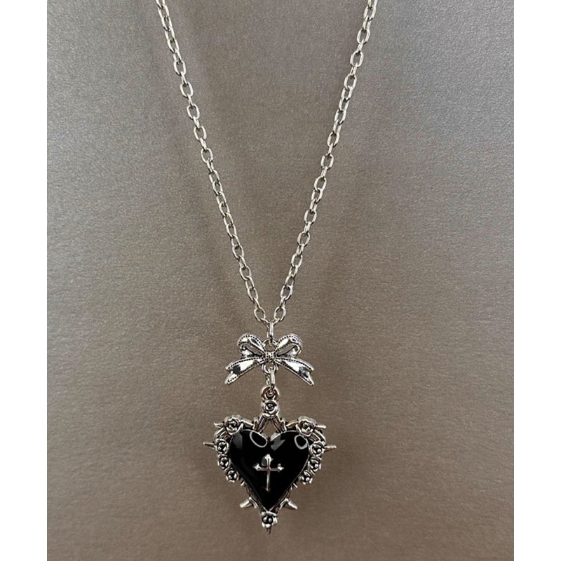 Art Black Stainless Steel Bow Love Pendant Necklace