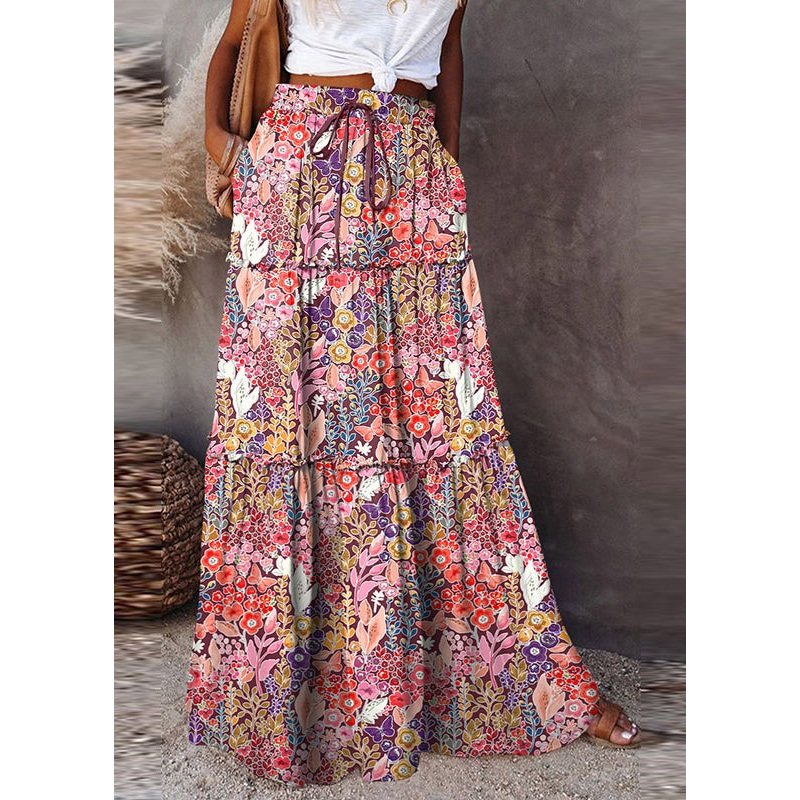 Casual Ruffled Patchwork Pockets High Waist Maxi Skirt Summer