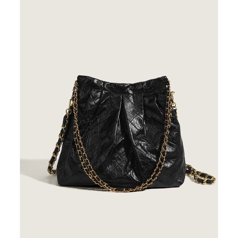 Organic Black Faux Leather Chain Linked Bucket Bag