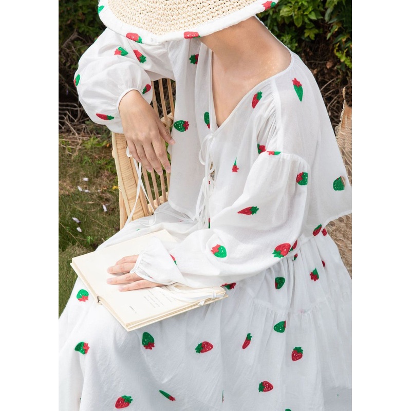 Art White Print Lace Up Shirts And Skirts Cotton Two Piece Set Fall