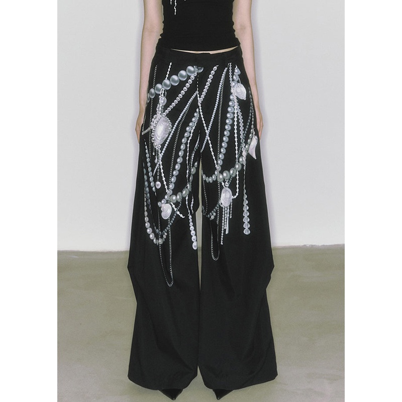 Black Original Design Cotton Summer Pants High Waist