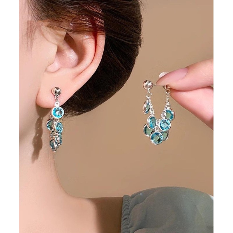 2025 New Blue Copper Alloy Crystal Hoop Earrings