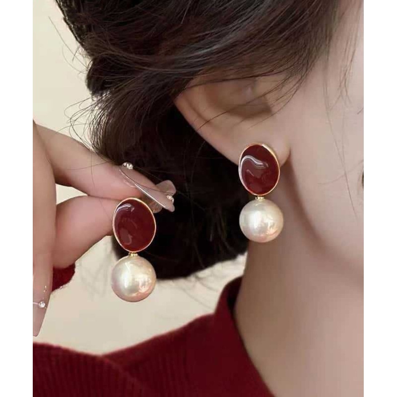 2025 New Red Copper Overgild Pearl Drop Earrings