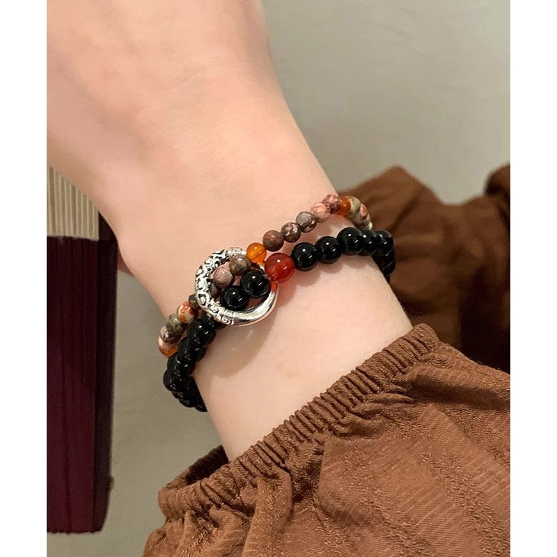 Chinese Style Copper Overgild Glass Ping Buckle Beading Bracelet