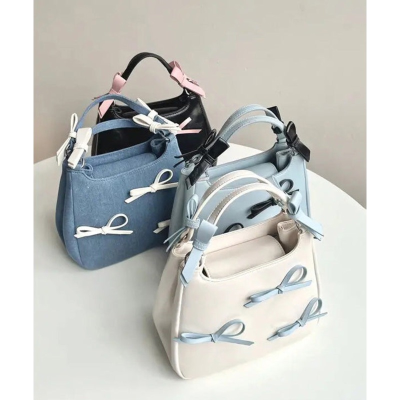 Cute Bow Solid Durable Faux Leather Tote Handbag