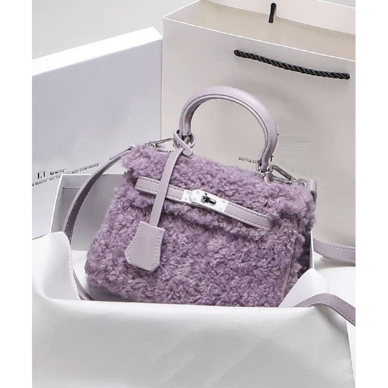 Elegant Purple Durable Faux Fur Women Handbags Mini Bag