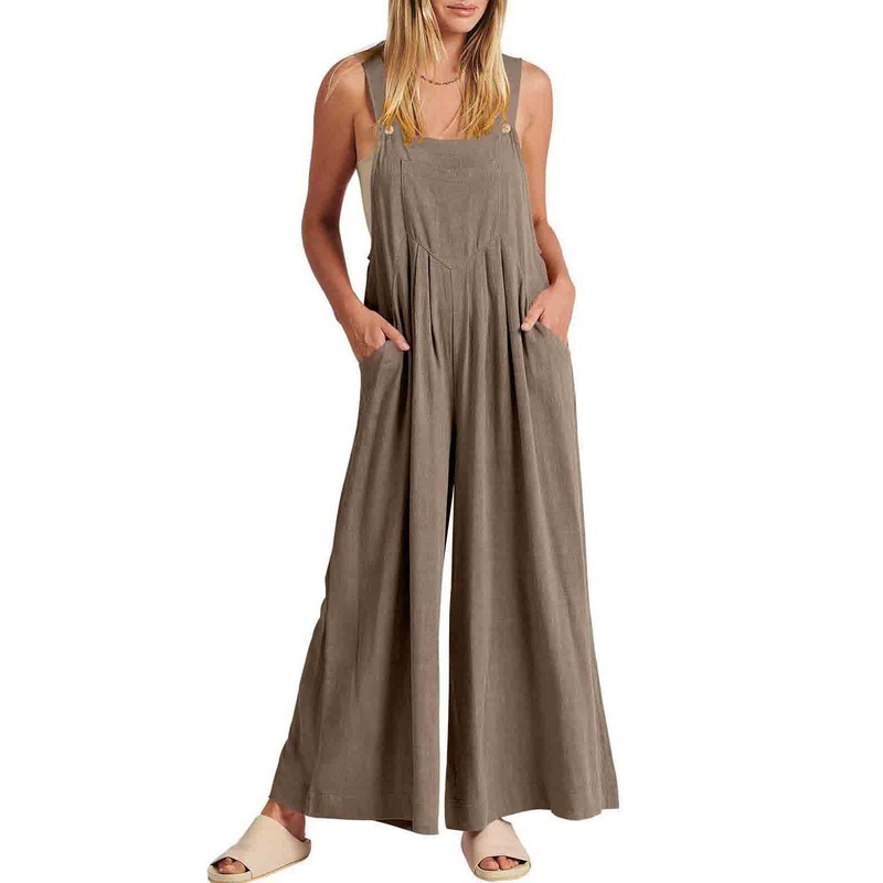 Plus Size Oversized Wrinkled Linen Overalls Jumpsuits Summer