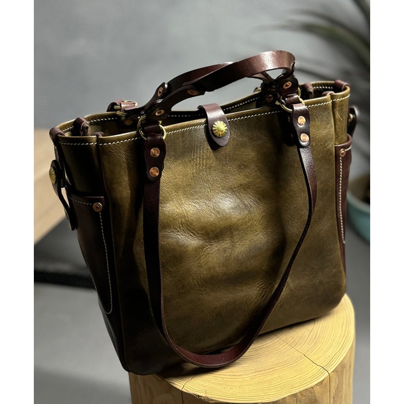 Stylish Blackish Green Large Capacity Leather Versatile Tote Handbag