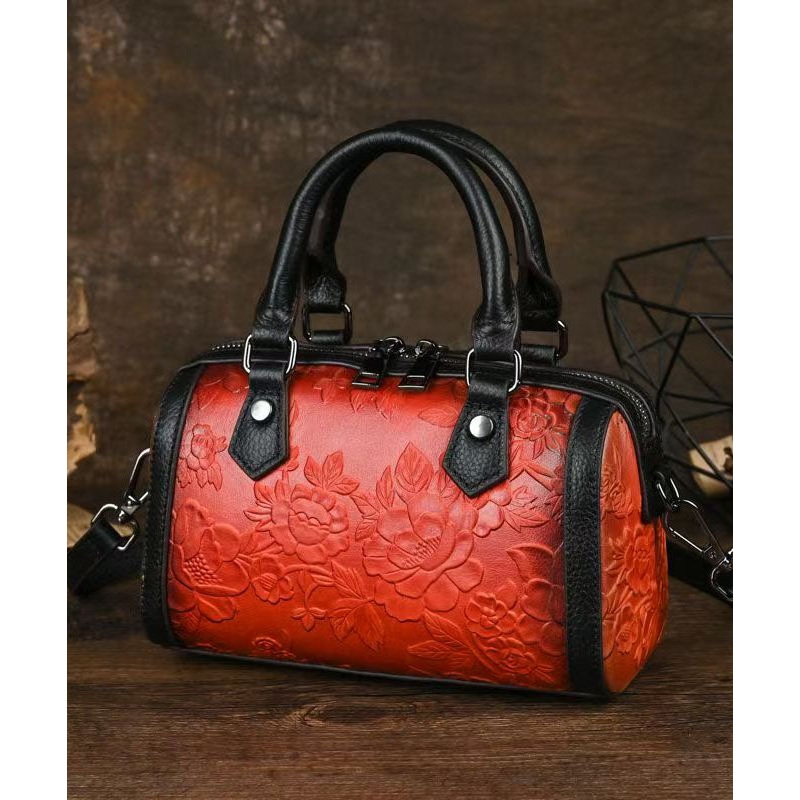 Unique Red Embossed Calf Leather Tote Bag