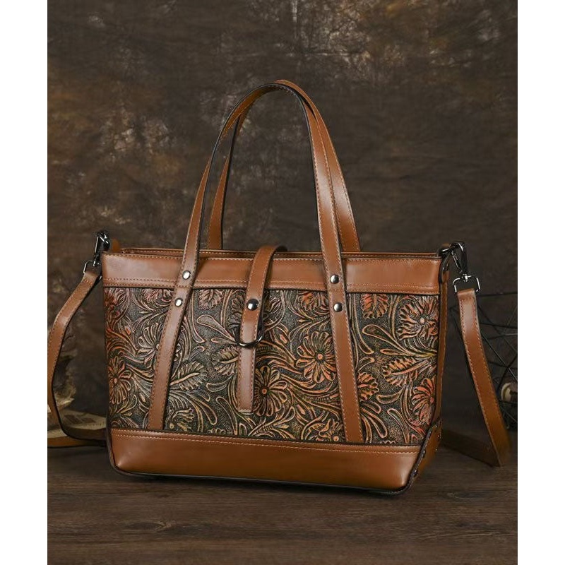 Women Brown Embossed Faux Leather Tote Bag