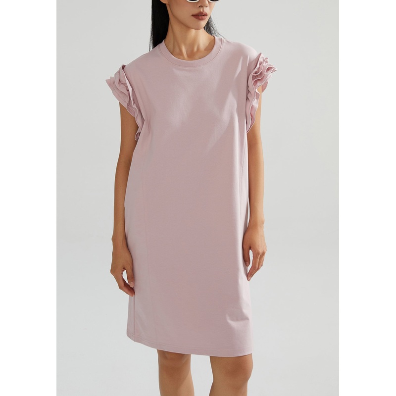 Women Pink Oversized Cotton Tea Dresses Butterfly Sleeve