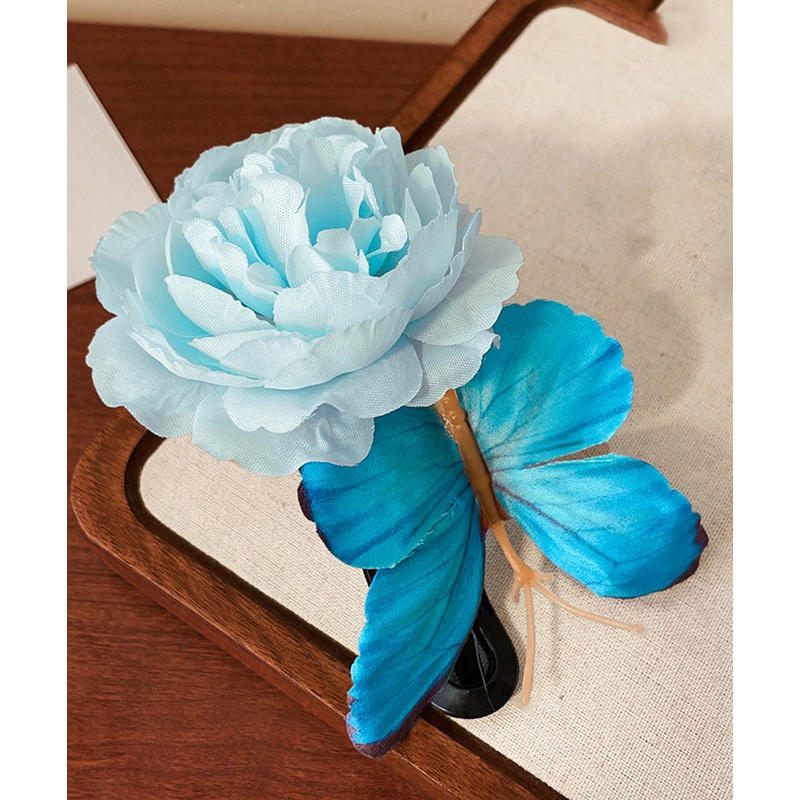 2025 New Blue Alloy Butterfly Peony Hairpin