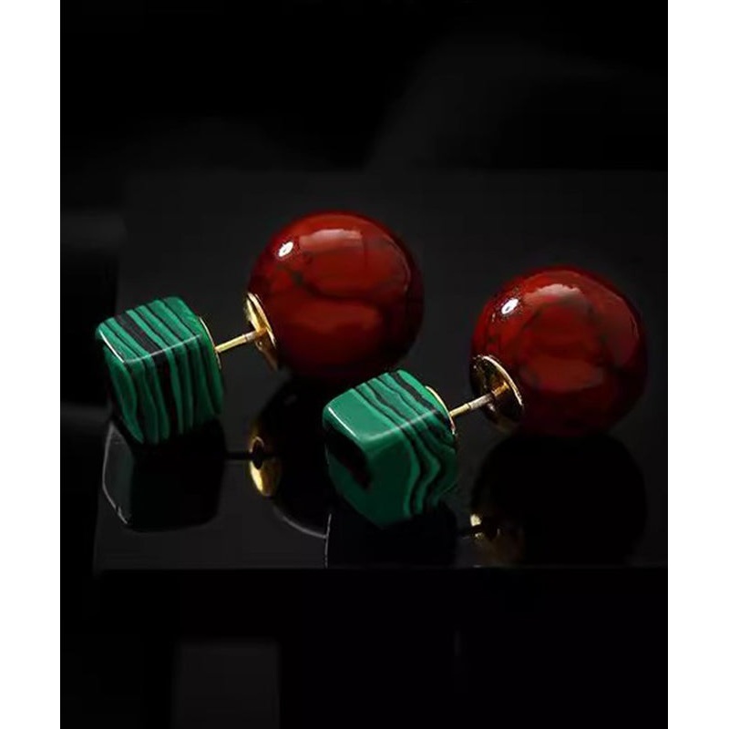 Art Colorblock Copper Overgild Gem Stone Drop Earrings