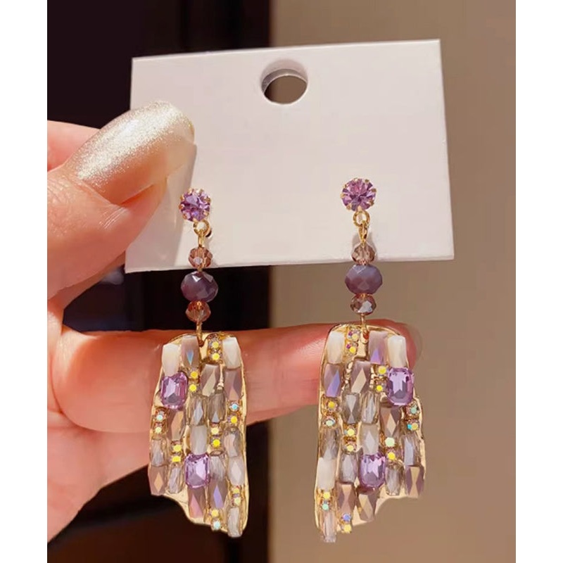 Beautiful Purple Copper Alloy Crystal Drop Earrings