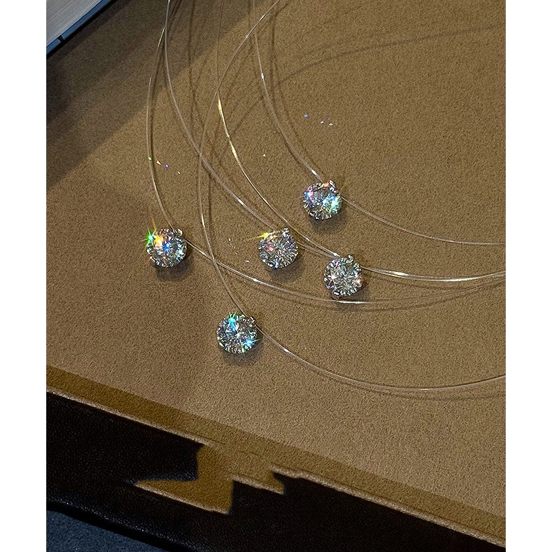 Brief Silk Alloy Zircon Fishing Line Pendant Necklace