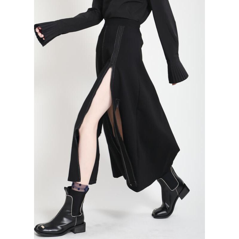 Fashion Black High Waist Side Open A Line Skirts Summe