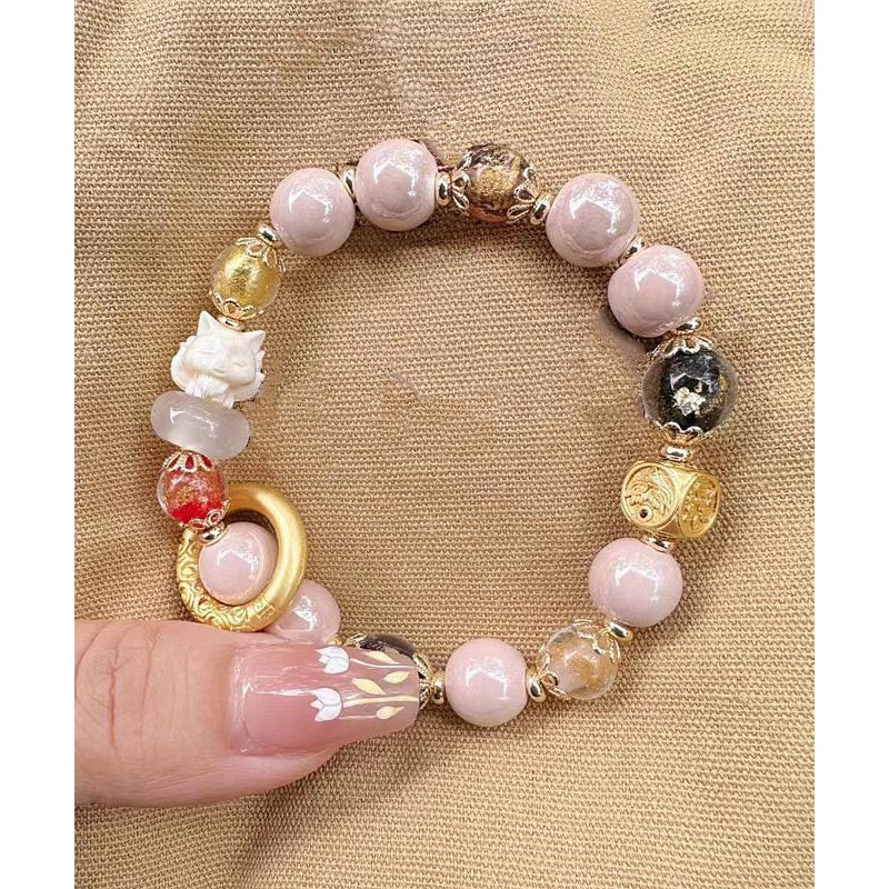 Modern Colorblock Ancient Gold Coloured Glaze Ceramic Chain Bracelet