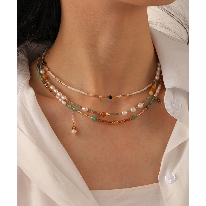 Original Design Gold Alloy Pearl Beading Baby’s Breath Pendant Necklace