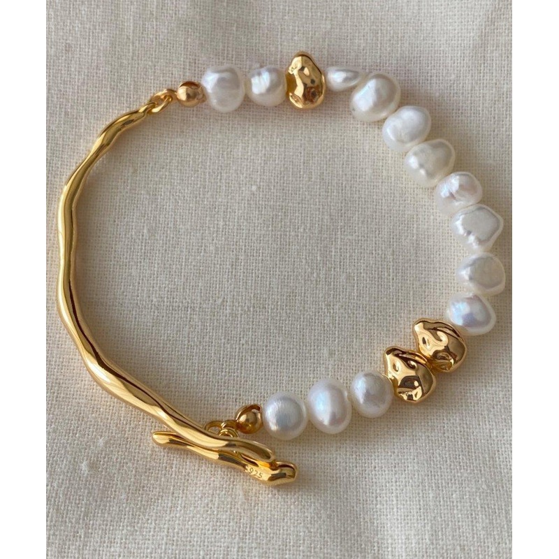 Vogue Gold Colorblock Copper Alloy Pearl Bracelet