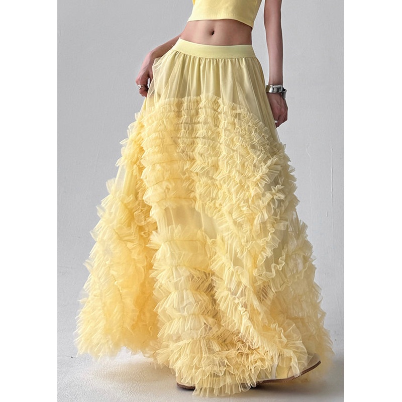 Bohemian Yellow Original Design Solid Tulle Skirt Summer