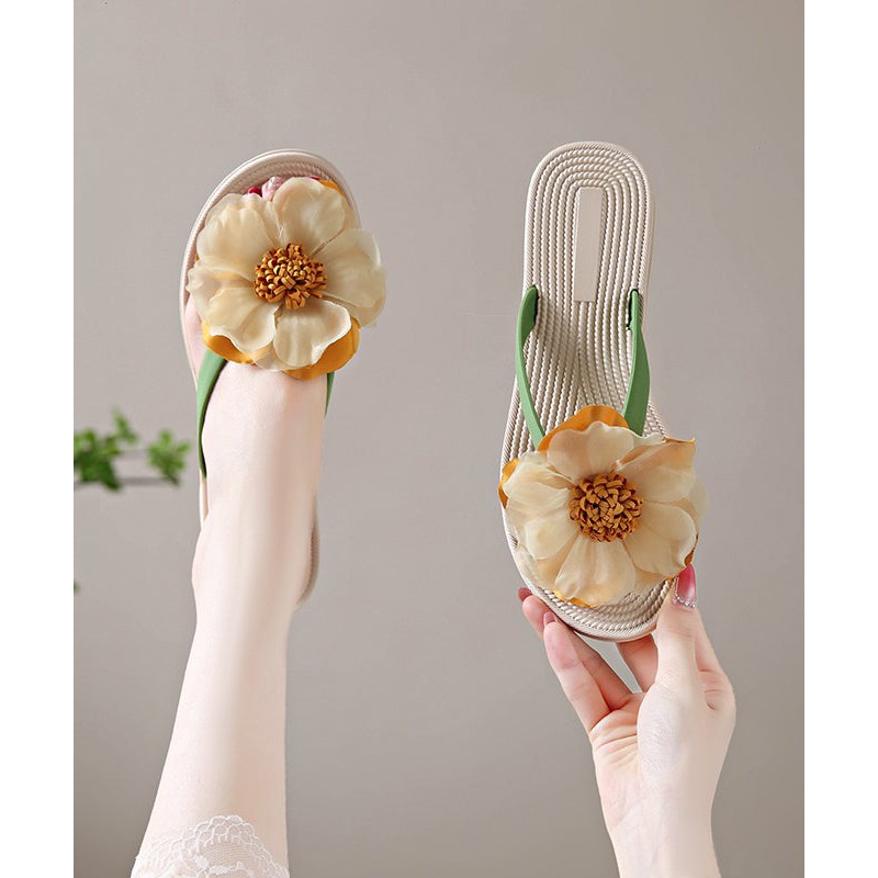 Boho Green Floral Splicing Flip Flops