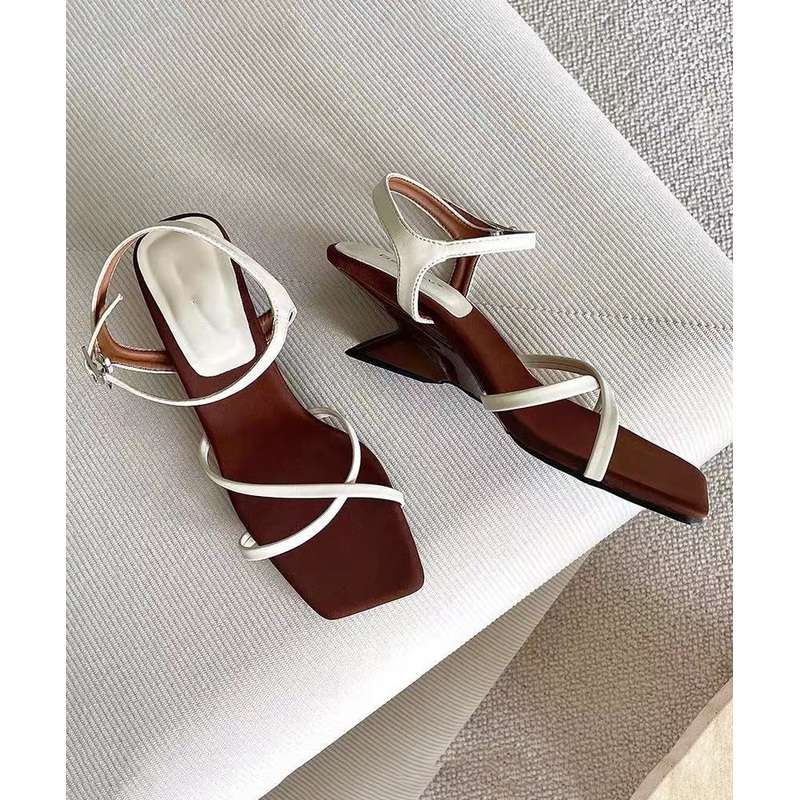 Stylish Beige Splicing Cowhide Leather Wedge Sandals Peep Toe