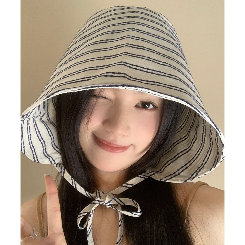 Stylish Versatile Black Striped Lace Up Bucket Hat