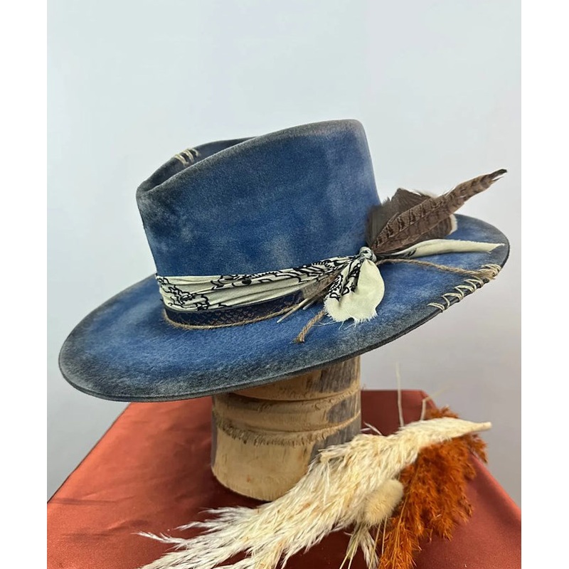Vintage Ethnic Style Blue Wool Cowboy Hat