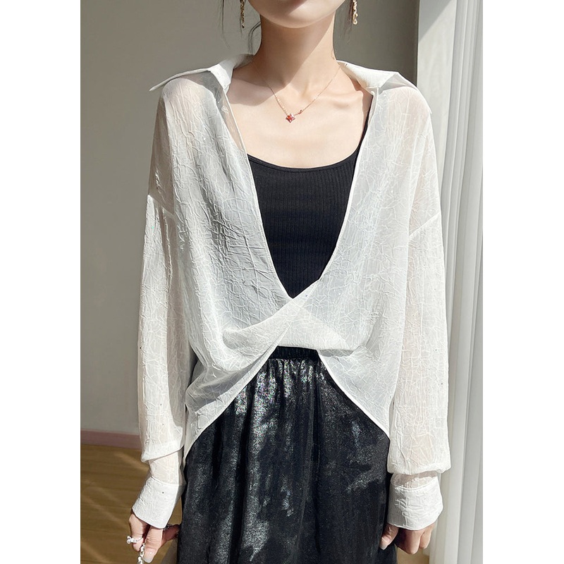 White Sequins Oversized Fall Blouse Peter Pan Collar